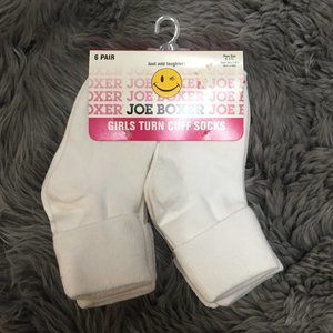 Joe Boxer | Girl's Turn Cuff Socks | Size 6-8.5 | 6 Pack | White